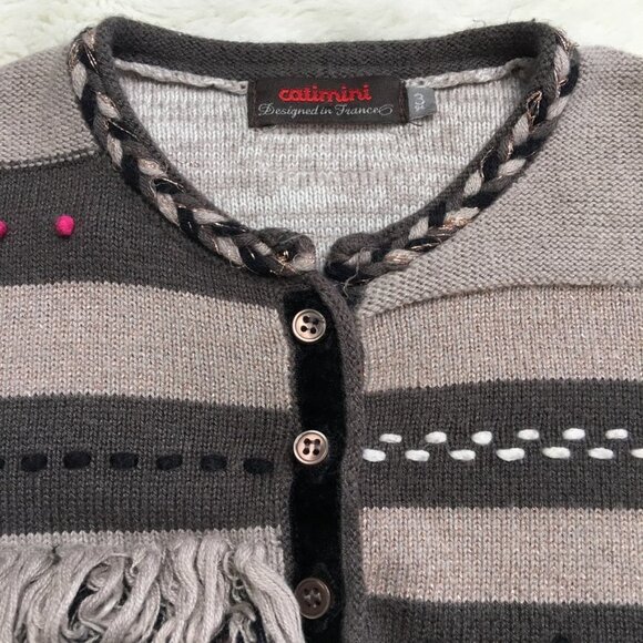 Catimini Toddler Girl Gray Brown Knit Bolero Cardigan Sweater Size 3 Years - Picture 3 of 12